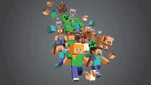 Minecraft 角色和生物在動態爆炸中向外爆發。