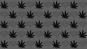 灰色背景上的黑色大麻葉和鑽石圖案。 — 鑽石 壁紙