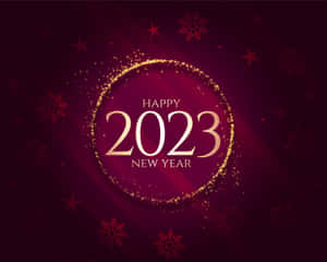 紅色背景上帶有金色文字和雪花的2023年新年祝賀。 — 新年快樂 2020 壁紙