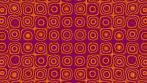 紫色背景上帶有發光橙色圓圈的抽象數位圖案 — 復古90年代風格 壁紙