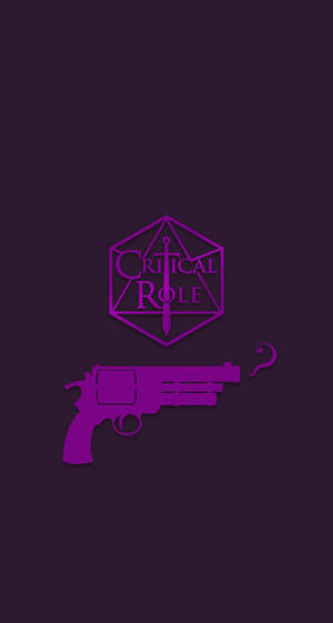 深紫色背景上的紫色左輪手槍和 Critical Role 標誌。 — 關鍵角色 壁紙