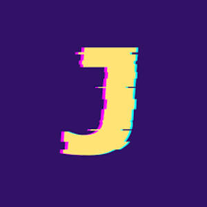 紫色背景上黃色字母J的故障效果。 — 遊戲玩家標誌 壁紙