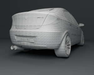 現代汽車的3D線框模型，具有可見的多邊形結構。 — 5:4 壁紙