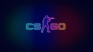 在深色漸變背景上，帶有射手剪影的霓虹 CS GO 標誌。 — Valorant電腦壁紙