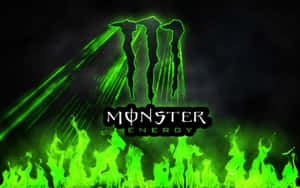 深色背景上帶有綠色火焰的Monster Energy標誌 — 漫威標誌 壁紙