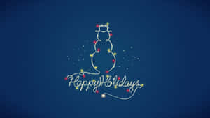 節日雪人輪廓，帶有燈光和Happy Holidays文字，藍色背景。 — 可愛聖誕快樂 壁紙