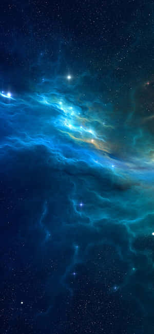 在深空場景中，一個發光的藍色和青色星雲，點綴著星星。 — iPhone Air 壁紙