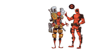 死侍和蜘蛛人以漫畫藝術風格手持武器。 — 死侍 壁紙