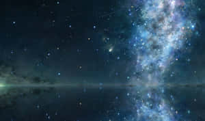 烏雲下，星空夜景中銀河倒映在平靜的水面上。 — 星空動畫 壁紙