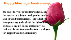 帶有露珠的粉紅玫瑰和結婚週年訊息文字。 — 慶祝 壁紙