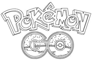 Pokemon GO 標誌填色頁，帶有粗黑線條。 — 寶可夢 高畫質 壁紙