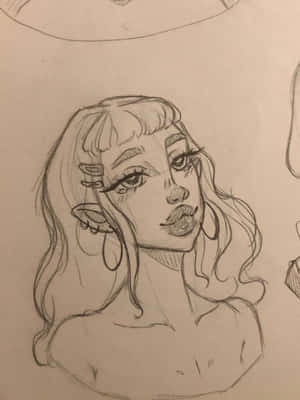 長髮和耳環女性的鉛筆素描。 — 鉛筆素描 壁紙