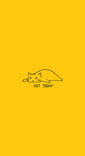 在黃色背景上，一隻貓的簡單線條畫，帶有文字 not today。 — 美學黃色 壁紙