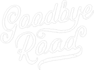 白色草書文字在黑色背景上寫著 goodbye road — 掰掰 壁紙