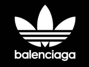 在黑色背景上，帶有Balenciaga文字的白色Adidas三葉草標誌。 — 千鳥 壁紙