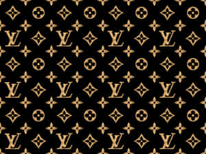 金色 Louis Vuitton 字母組合及花卉圖案在黑色背景上。 — 美學圖案動畫 壁紙
