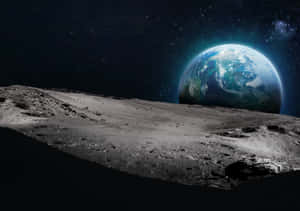 地球在星空下從月球般表面升起 — 迷失太空 壁紙