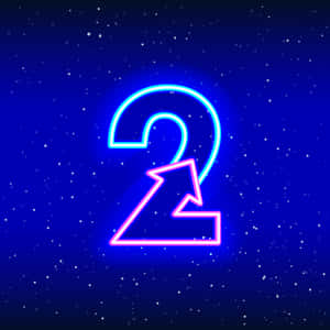 在繁星點點的夜空中，藍色和粉紅色的發光霓虹數字2。 — 2 壁紙