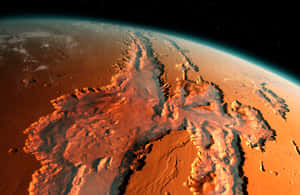 星空下，火星表面有深峽谷和鏽色地形。 — 火星 壁紙