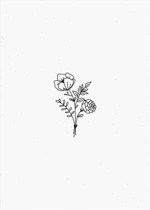 在質感紙上，以簡單黑色線條繪製的花莖，帶有兩朵花和葉子。 — 花 iPhone 壁紙