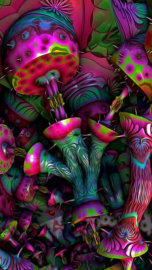 色彩鮮豔的發光迷幻蘑菇的超現實數位藝術作品。 — 蘑菇美學 壁紙