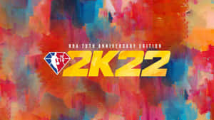 NBA 75週年紀念版2K22遊戲標誌在色彩繽紛的抽象背景上。 — 電玩遊戲 GIF 壁紙