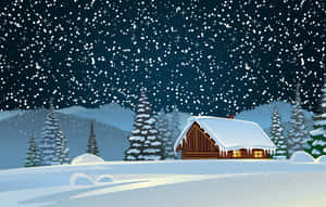 被雪覆蓋的小屋，在冬夜的星空下散發溫暖的燈光。 — 冬季房屋 壁紙
