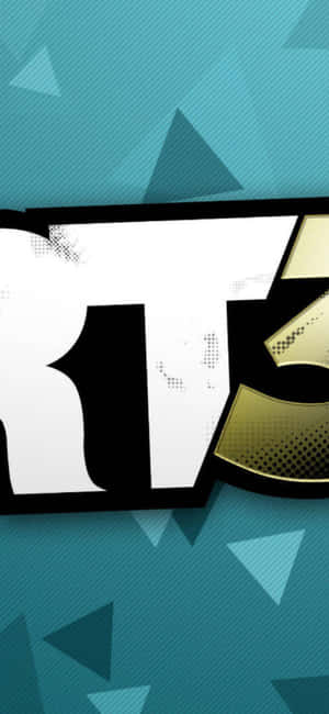 RT3標誌，白色和金色字體，置於青綠色三角形圖案背景上。 — Galaxy A36 壁紙