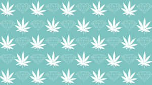 青綠色背景上重複出現的白色大麻葉和鑽石輪廓。 — 鑽石 壁紙