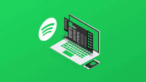 在筆記型電腦和手機上顯示的Spotify應用程式，綠色背景 — Spotify 壁紙