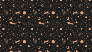 金色狼群在黑暗背景下的新月和星星下嚎叫。 — 可愛的狼 壁紙