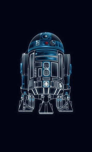 在黑暗背景上發光的藍白R2-D2機器人 — 4K 星際大戰 壁紙