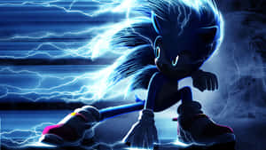Sonic the Hedgehog 被電光藍色閃電包圍，擺出強而有力的蹲伏姿勢。 — 音速小子 壁紙