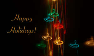 黑色背景上帶有彩色發光光軌的Happy Holidays文字 — 省電 壁紙