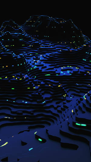 夜間帶有發光霓虹燈的抽象3D山脈 — 地形 壁紙