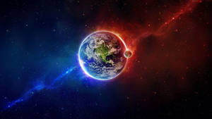 被色彩繽紛的宇宙星雲和恆星環繞的深空中的行星地球。 — 火焰與冰 壁紙