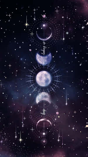 描繪月相在繁星宇宙夜空中發光的天體藝術作品。 — 高畫質月亮 壁紙