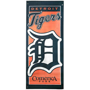 底特律老虎隊棒球隊橫幅，帶有標誌和 Comerica Park 文字。 — 底特律老虎 壁紙