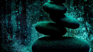 水下堆疊的石頭，在深藍綠色水中發光的氣泡 — 自然風景動圖 壁紙