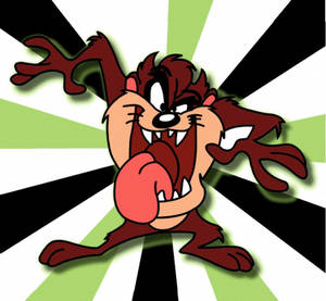 卡通塔斯馬尼亞惡魔，伸出舌頭，雙臂高舉，背景為放射狀。 — Tasmanian Devil 壁紙