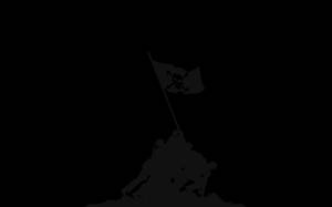 士兵在黑色背景下以剪影形式舉起骷髏旗。 — 海盜船 GIF 壁紙