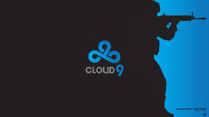 Cloud9電競標誌，士兵剪影持步槍，背景為藍色漸變。 — 雲九 壁紙