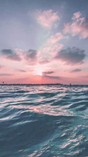 海上的夕陽，粉紅色和藍色的色調反射在漣漪的水面上。 — 日落 壁紙
