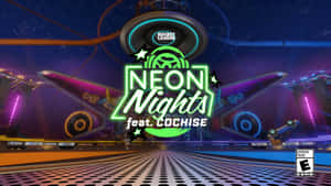 Neon Nights 火箭聯盟活動，在未來主義競技場中帶有發光的紫色和藍色燈光。 — 火箭聯盟 壁紙