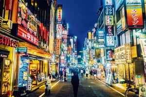 夜晚東京霓虹燈街道，發光招牌和行人。 — 東京鐵塔 壁紙