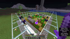 夜晚Minecraft女巫農場，有玻璃牆和生長的農作物。 — 女巫 壁紙