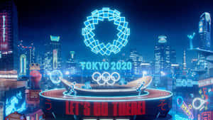 東京2020奧運會霓虹標誌在未來體育場上空閃耀。 — 奧運 壁紙
