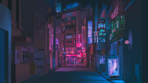 夜晚霓虹燈照亮的東京小巷，發光招牌和行人剪影。 — 日式暗黑 壁紙