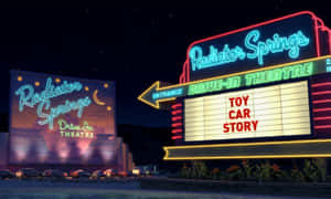 Radiator Springs汽車影院在星空下放映Toy Car Story。 — 霓虹燈 壁紙