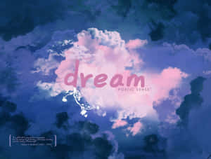 粉紅色和藍色的雲朵，配上 dream 一字和開花的樹枝。 — 星空動畫 壁紙